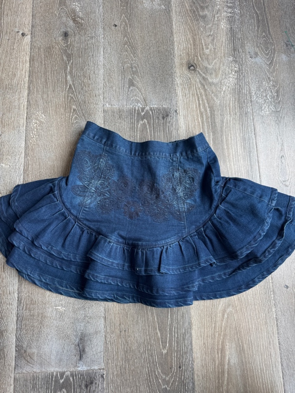 Artka Ruffled Denim Skater Skirt in Dark Blue 0597